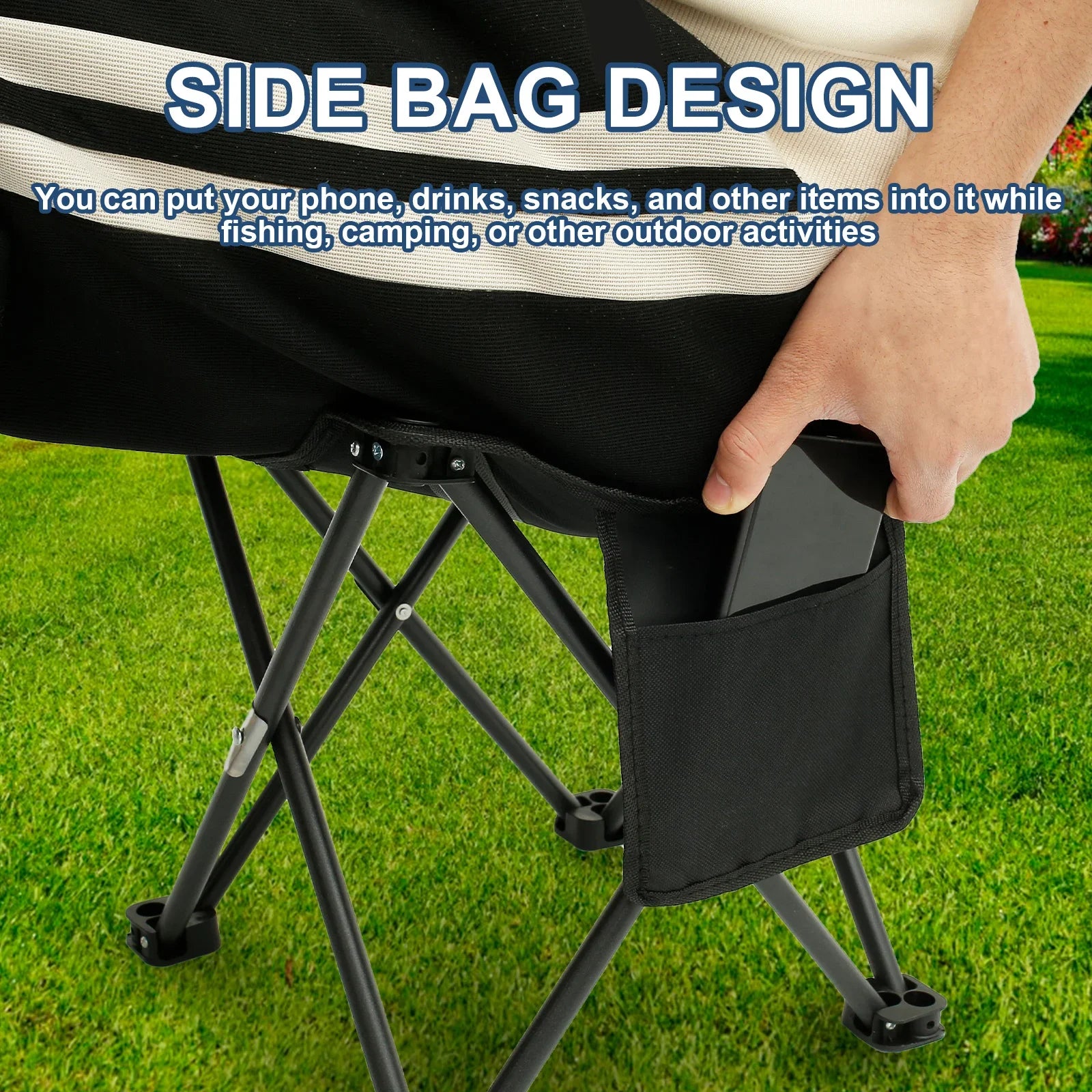 Folding Camping Stool Oxford Cloth Strong Load Bearing Fishing Stool with Side Pocket Portable Beach Stool for Outdoor Travel