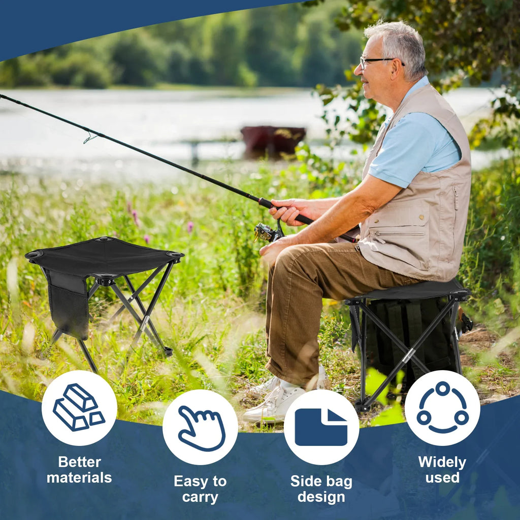 Folding Camping Stool Oxford Cloth Strong Load Bearing Fishing Stool with Side Pocket Portable Beach Stool for Outdoor Travel