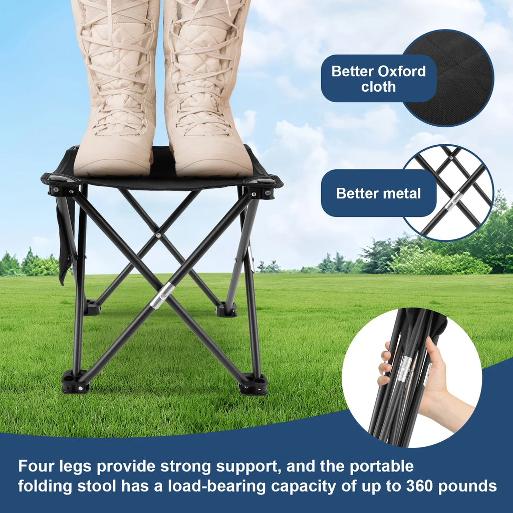 Folding Camping Stool Oxford Cloth Strong Load Bearing Fishing Stool with Side Pocket Portable Beach Stool for Outdoor Travel