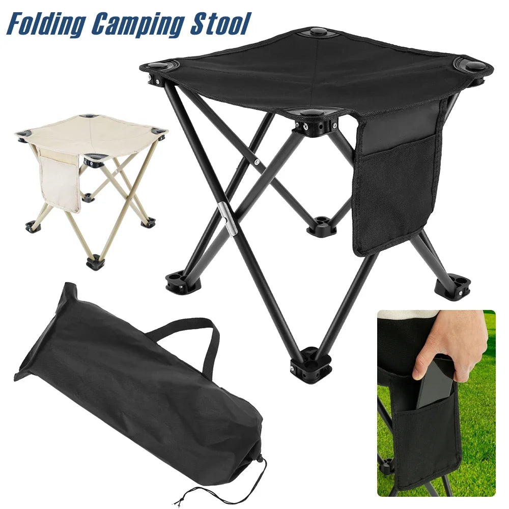 Folding Camping Stool Oxford Cloth Strong Load Bearing Fishing Stool with Side Pocket Portable Beach Stool for Outdoor Travel