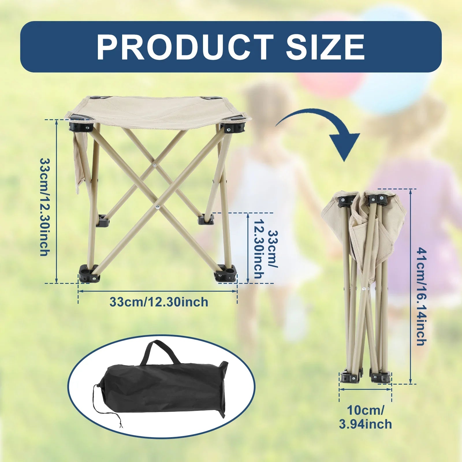 Folding Camping Stool Oxford Cloth Strong Load Bearing Fishing Stool with Side Pocket Portable Beach Stool for Outdoor Travel