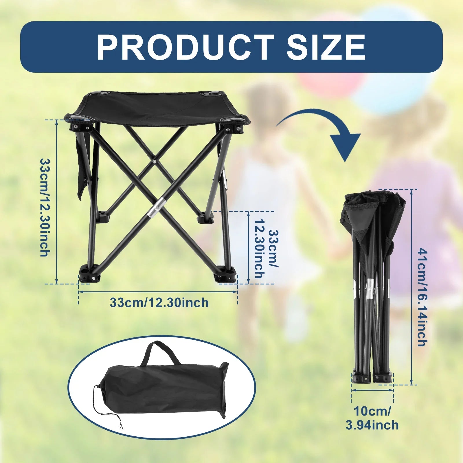 Folding Camping Stool Oxford Cloth Strong Load Bearing Fishing Stool with Side Pocket Portable Beach Stool for Outdoor Travel