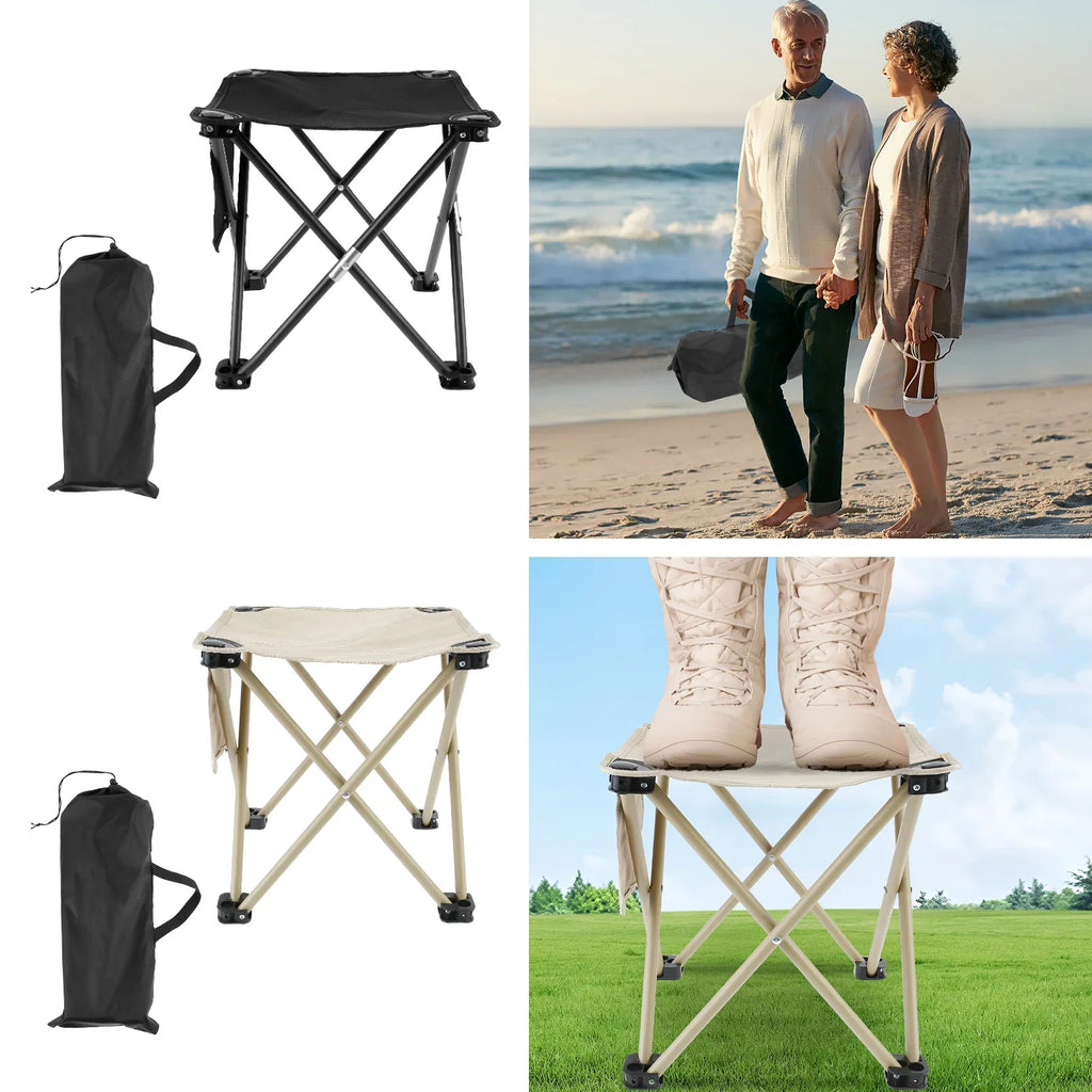 Folding Camping Stool Oxford Cloth Strong Load Bearing Fishing Stool with Side Pocket Portable Beach Stool for Outdoor Travel