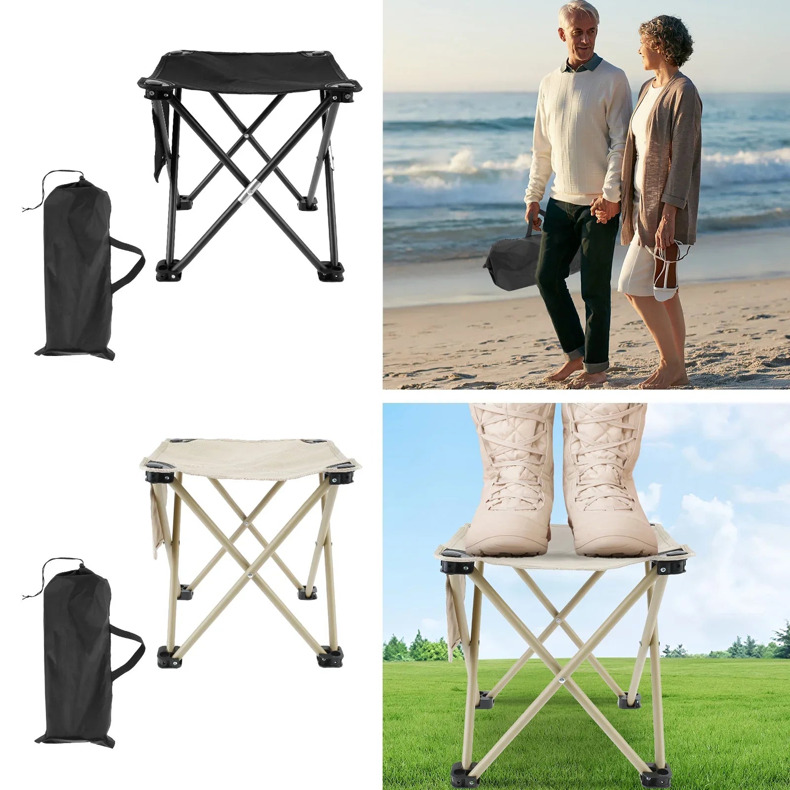Folding Camping Stool Oxford Cloth Strong Load Bearing Fishing Stool with Side Pocket Portable Beach Stool for Outdoor Travel