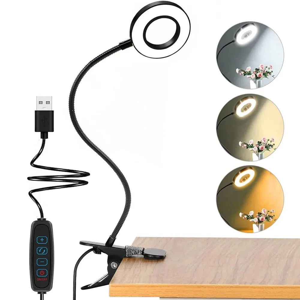 48 LEDs Desk Lamp Clip USB Book Light Bedside 360° Flexible Eye Protection Gooseneck Reading Light Brightness Adjustable 3 Level